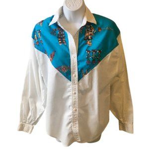 Sam Young Blouse Button Up Shirt Vintage 1980s Med